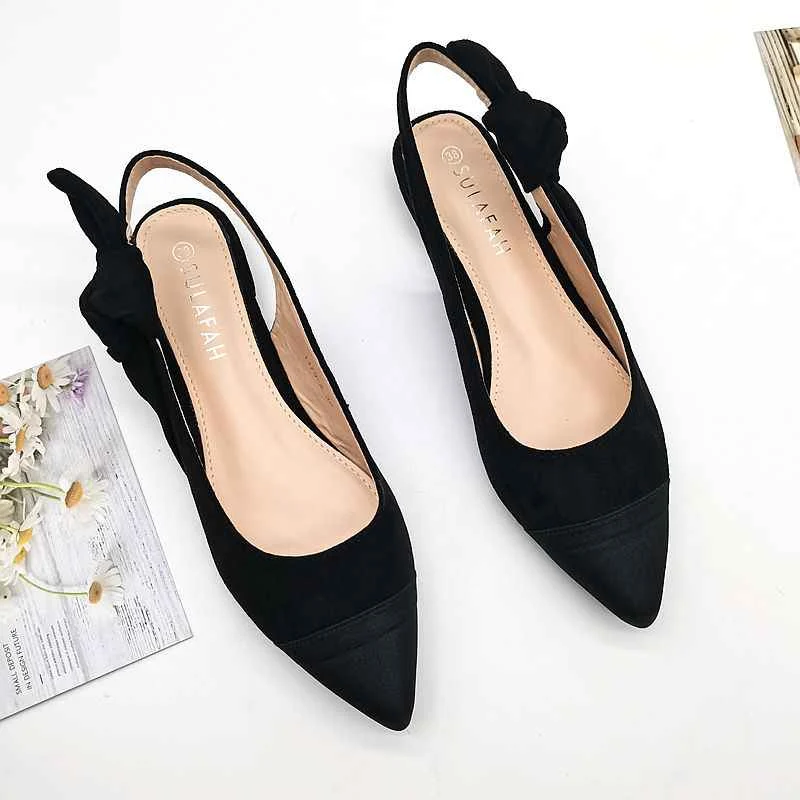 Low Heel Pointy Patchwork Color Kink Flats - Woolova