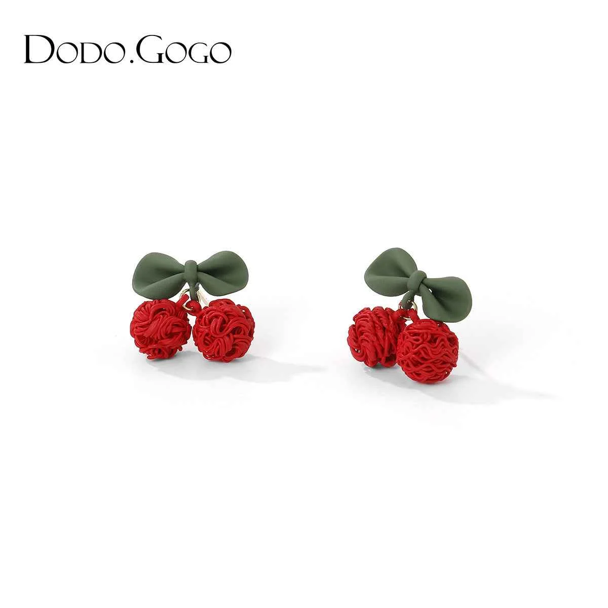 Red Cherry Earrings And Ear Clips Without Pierced Ears - Woolova