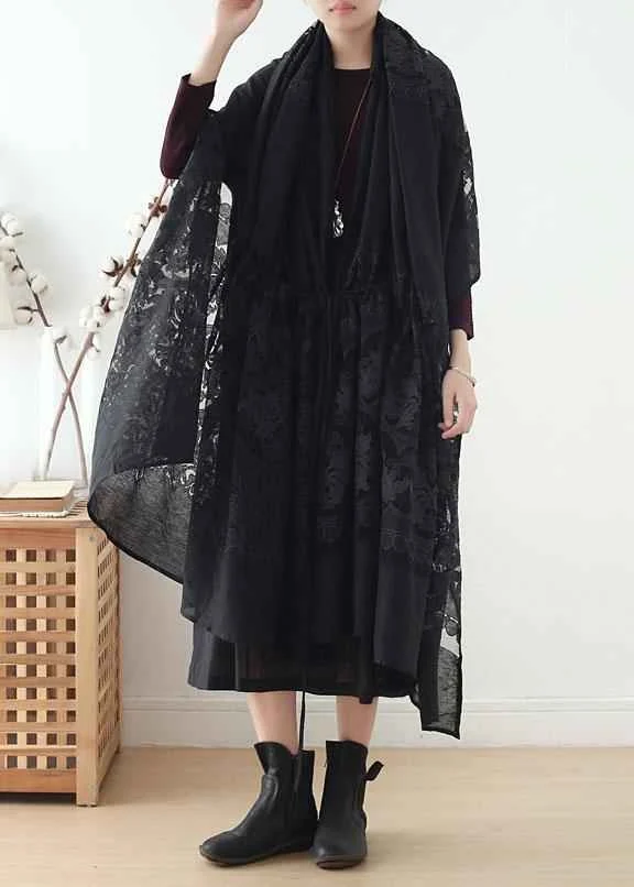 2025 new original design cotton drawstring shawl heavy work lace cloak coat - Woolova