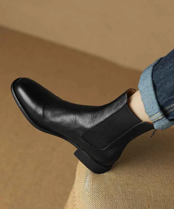 2025 New Chunky Boots Black Cowhide Leather - Woolova