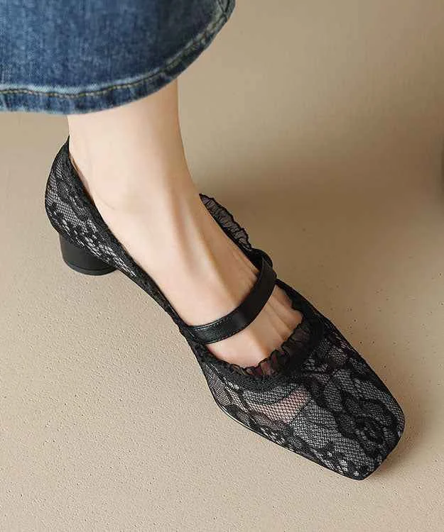 2025 New Mesh Lace Hollow Out Chunky Heel Penny Loafers - Woolova