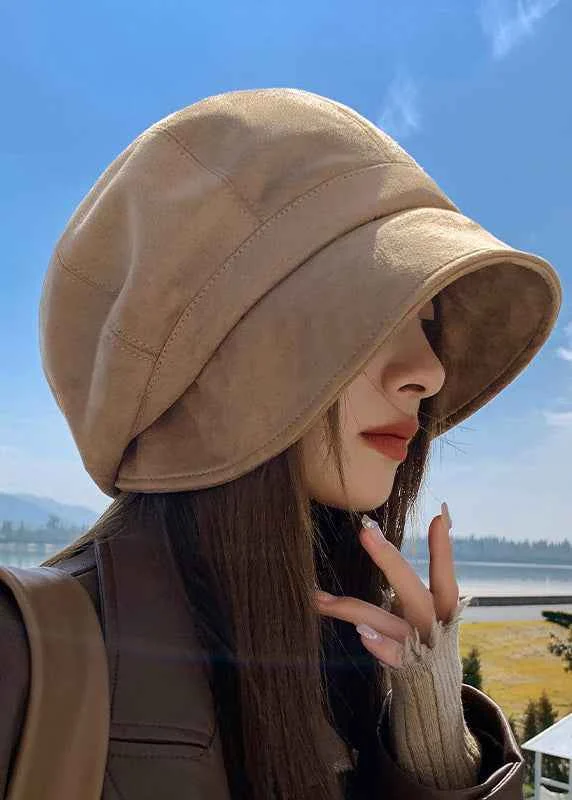 Autumn Winter French Khaki Suede Bucket Hat - Woolova