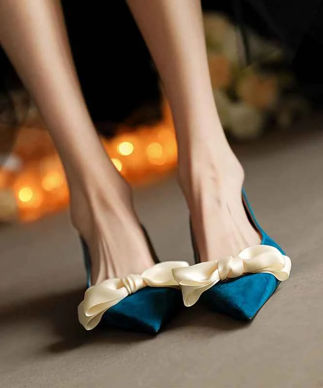 Blue Bow Women Classy Splicing Flat Shoes For Pointed Toe - Woolova