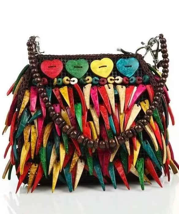 Bohemian Ethnic Style Wooden Tasseled Messenger Bag - Woolova