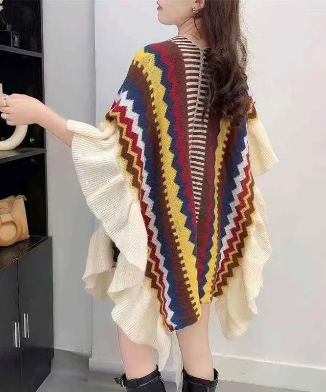 Bohemian Khaki Ruffles Print Thick Knit Scarf - Woolova