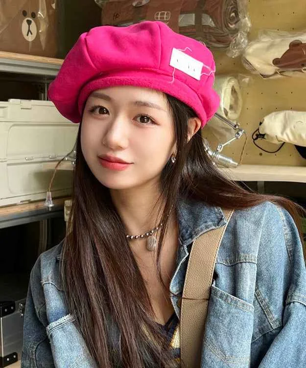 Bohemian Rose Graphic Embroideried Solid Beret Hat - Woolova