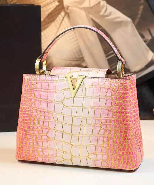 Boutique Pink Gradient Embossed Calf Leather Tote Handbag - Woolova