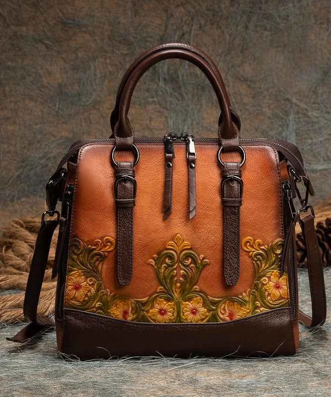 Casual Brown Jacquard Calf Leather Tote Handbag - Woolova
