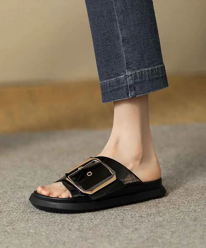 Casual Comfy Black Splicing Platform Slide Sandals - Woolova
