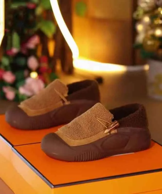 Casual Yellow Cotton Fabric Splicing Platform Warm Flats Shoes - Woolova