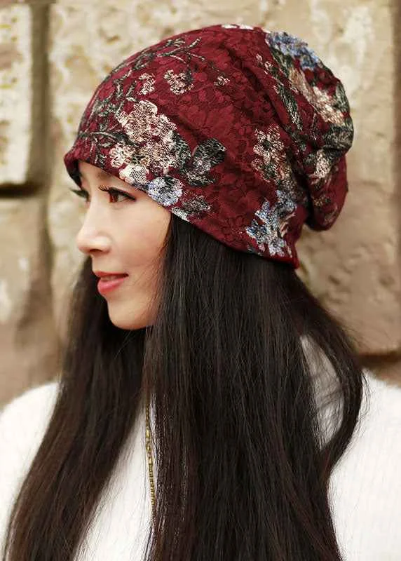 Chic Red Embroidery Floral Lace Bonnie Hat - Woolova