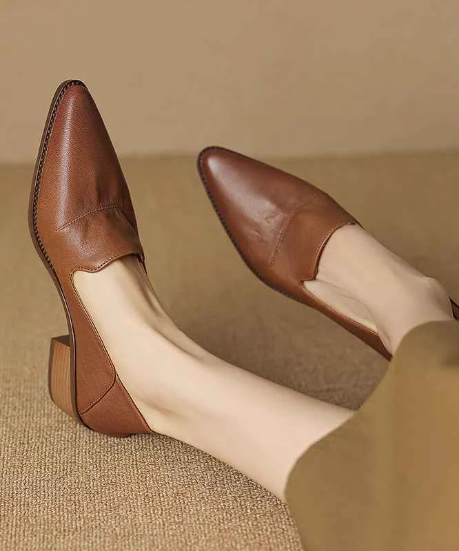 Classy Chunky Loafer Shoes Brown Sheepskin Pointed Toe - Woolova