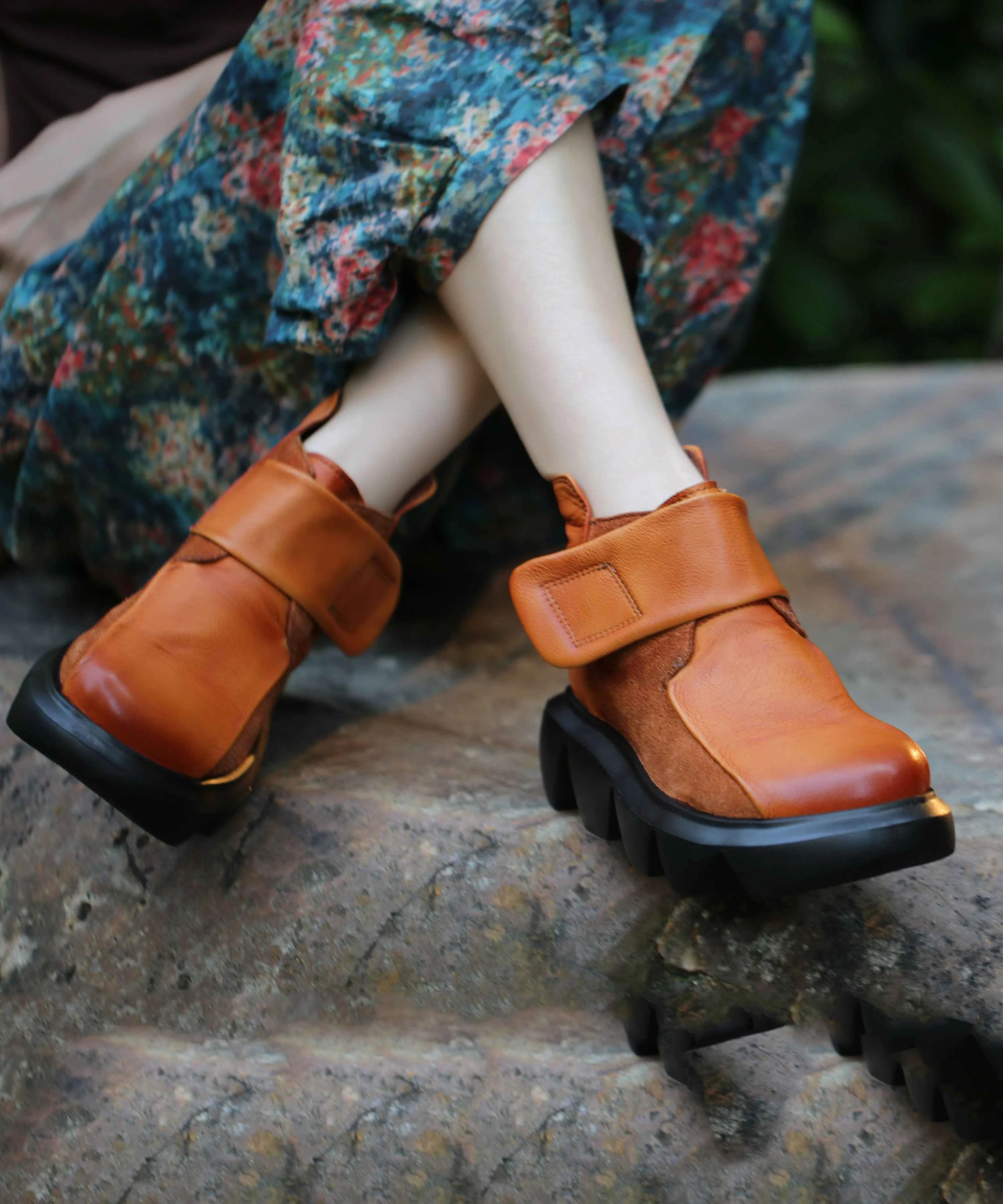 Comfortable Black Cowhide Splicing Buckle Strap Leather Boots - Woolova
