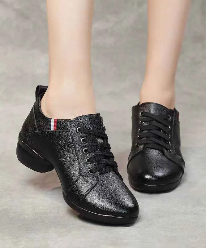 Comfortable Soft Black Cross Strap Cowhide Leather Dance Shoes - Woolova