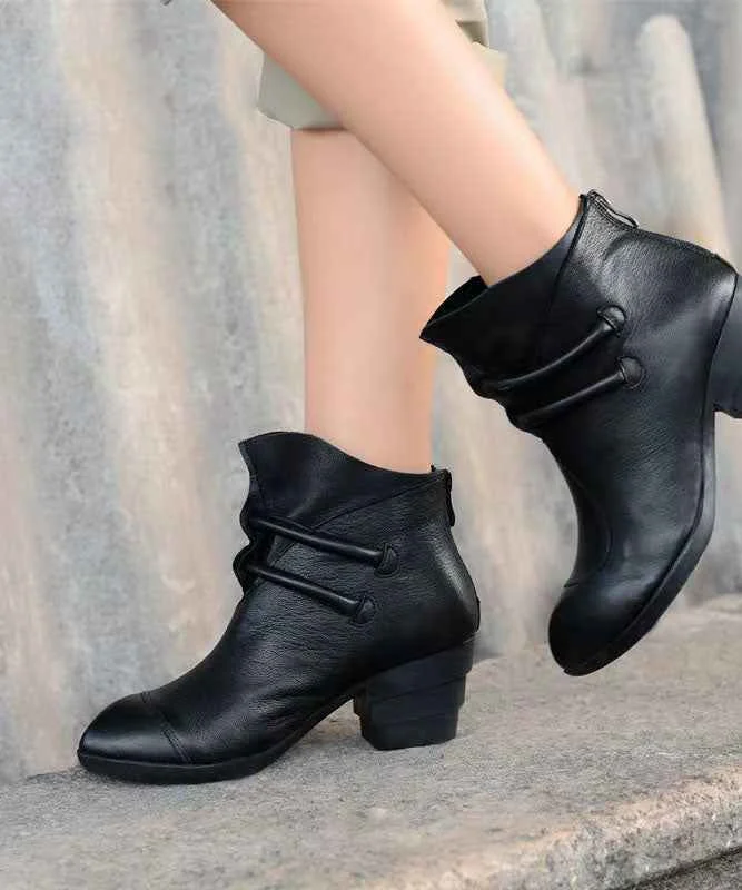 Comfortable Splicing Chunky Boots Black Sheepskin Pointed Toe - Woolova