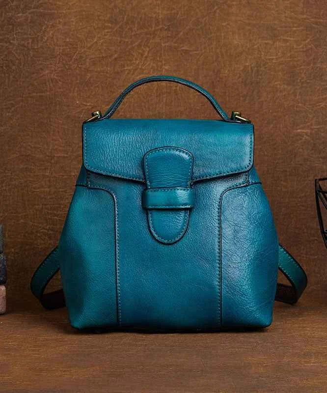 DIY Blue Oriental Paintings Calf Leather Backpack Bag - Woolova