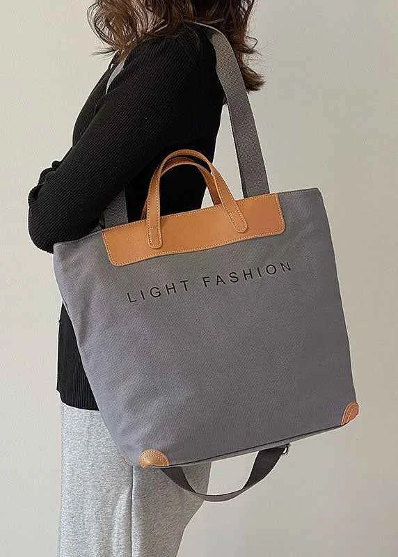 DIY Grey Solid Print Canvas Tote Handbag - Woolova