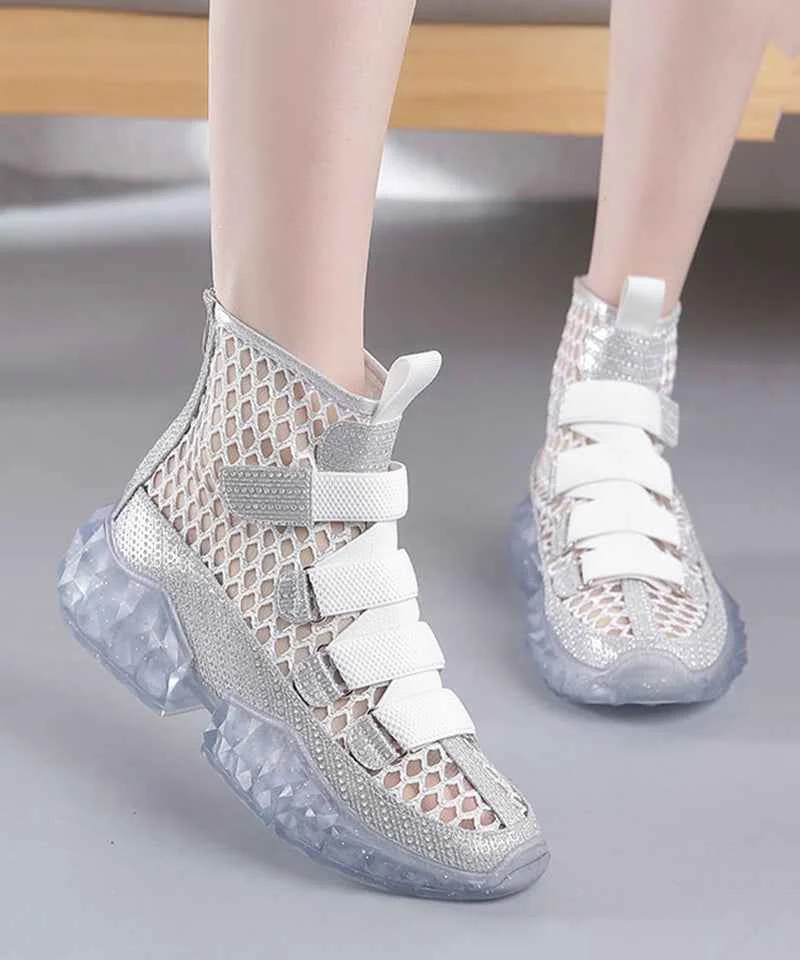 DIY Silk Tulle Splicing Cross Strap Boots - Woolova