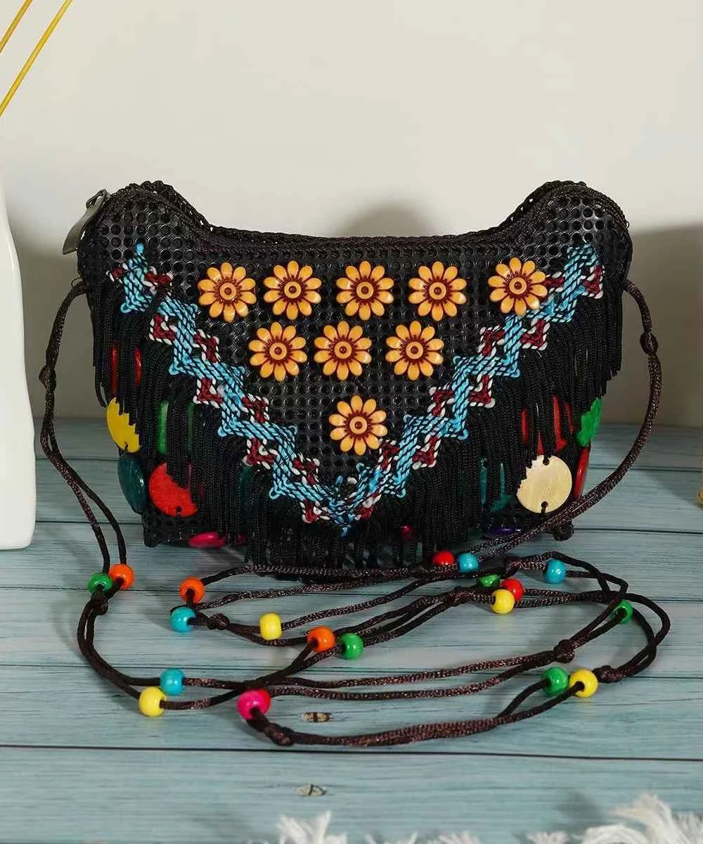 Ethnic Style Coconut Shell Handmade Woven Crossbody Bag - Woolova