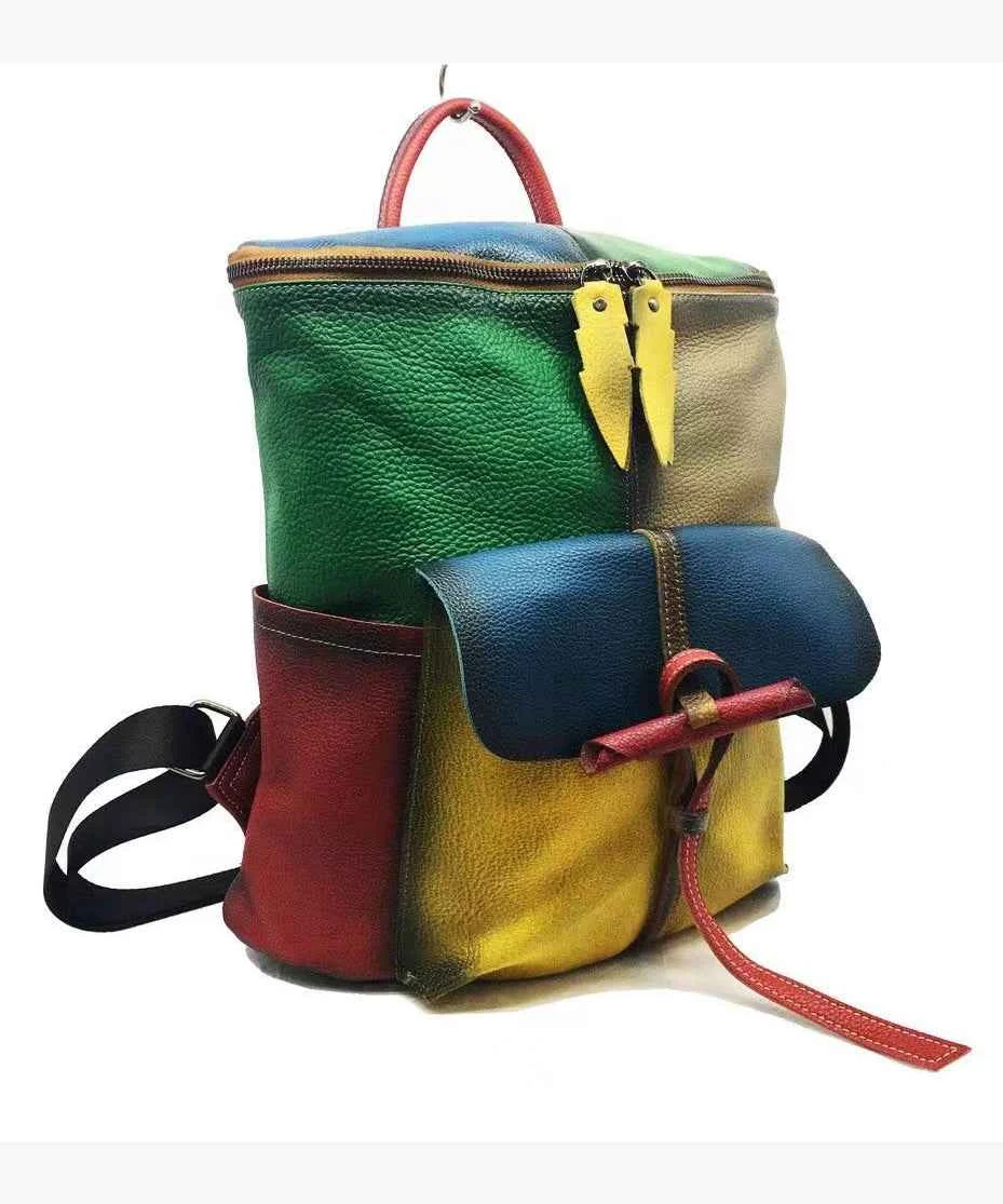 European And American Style Colored Genuine Cowhide Backpack - Woolova