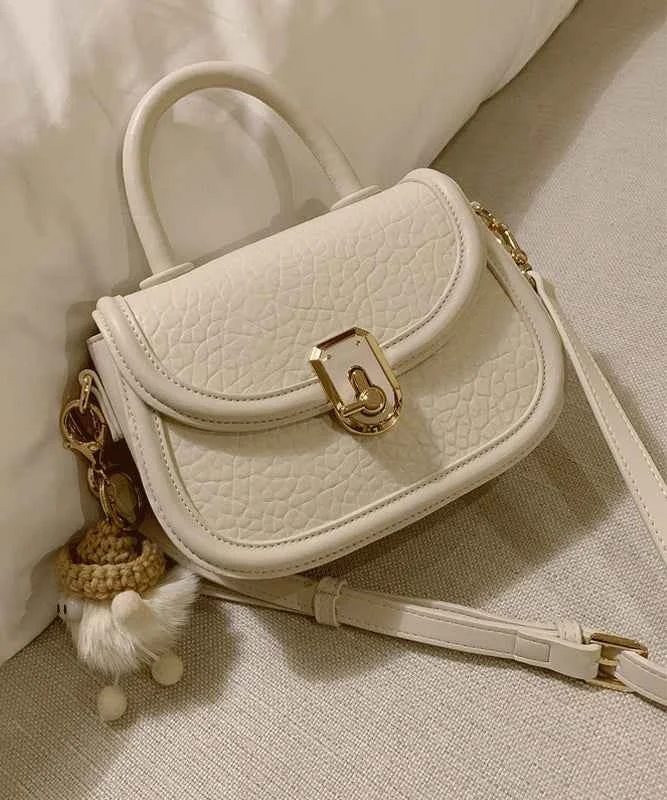 Fashion Milk White Cute Little Doll Faux Leather Mini Tote Handbag - Woolova