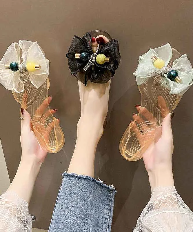 Fashion Tulle Bow Transparent Crystal Walking Sandals - Woolova