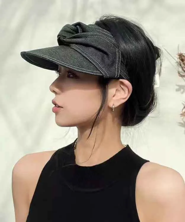Fashion Versatile Black Gray Bow Denim Empty Top Hat - Woolova