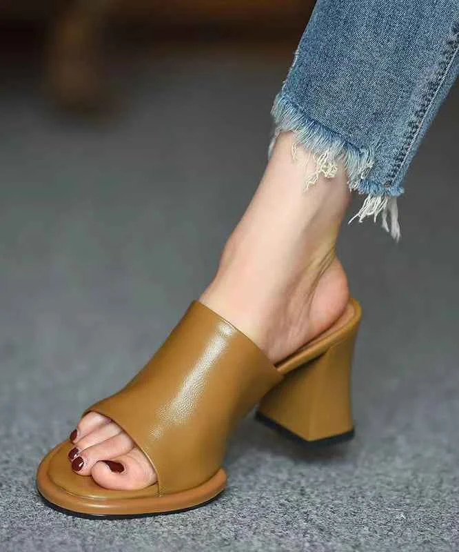 Fashion Yellow Chunky Sheepskin Slide Sandals Peep Toe - Woolova