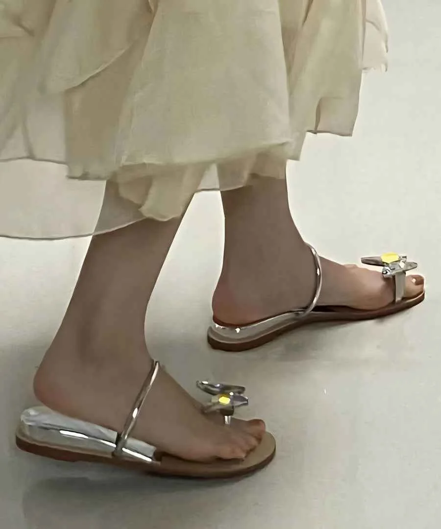 Fashionable And Versatile Butterfly Rhinestone Flat Slide Sandals - Woolova
