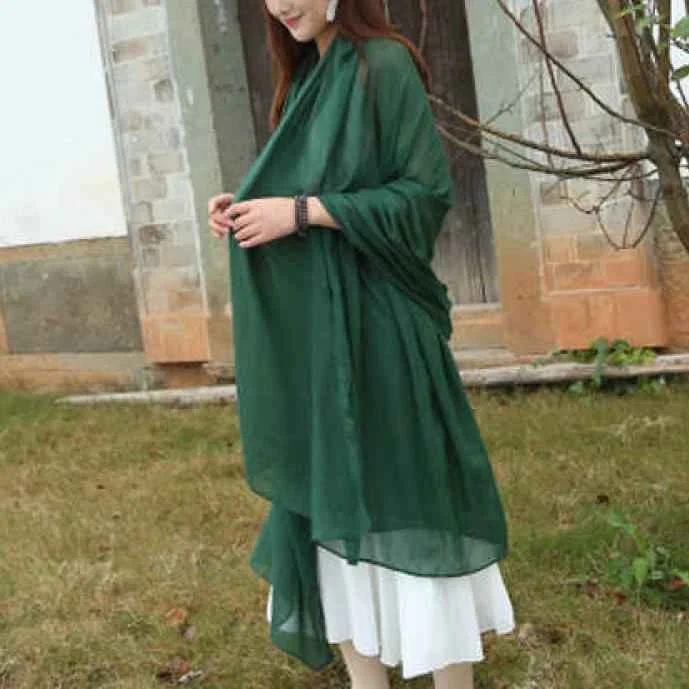 Female bib Korean wild long shawl wild green silk scarf - Woolova