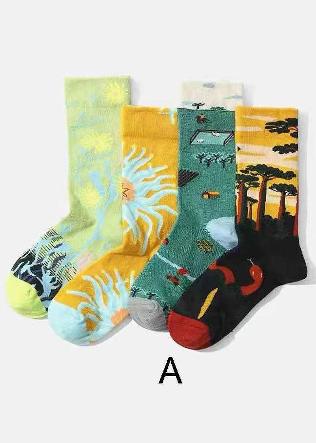 Fine Retro college style Jacquard Cotton Mid Calf Socks - Woolova