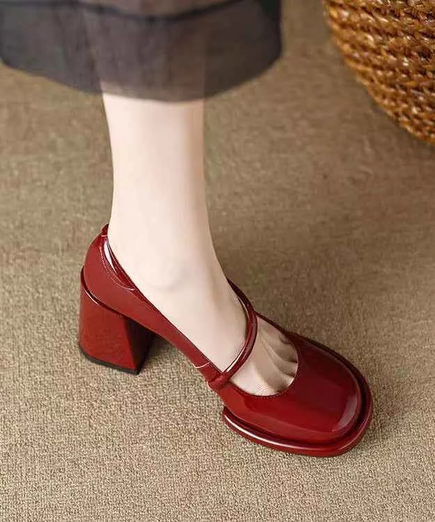 French Wine Red Sheepskin High Heels Buckle Strap - Woolova