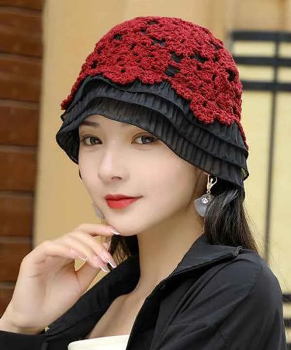 Handmade Mulberry Lace Patchwork Knit Bonnie Hat - Woolova