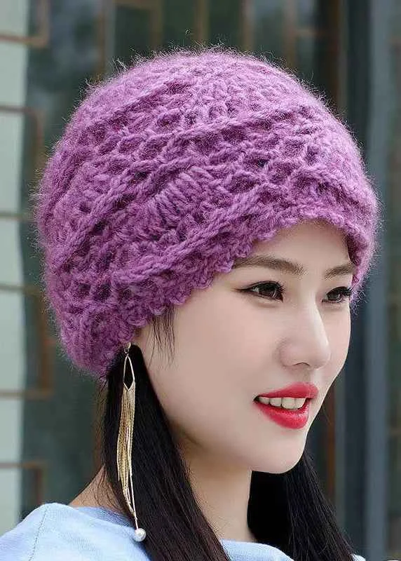 Handmade Purple Autumn Winter Knit Bonnie Hat - Woolova