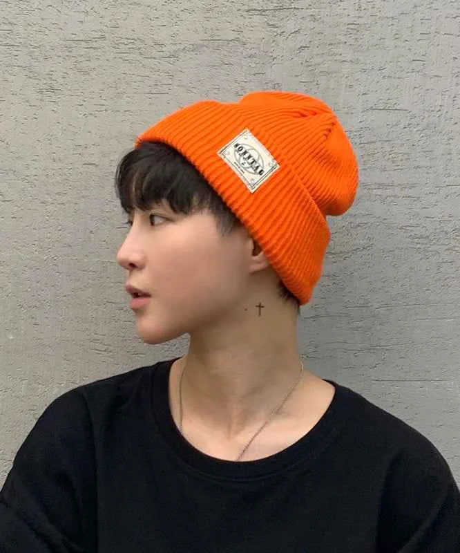 Men Japanese Style Hip Hop Orange Knitted Boonie Hat - Woolova