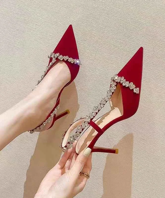 Mulberry Fashion Stiletto Suede High Heels Zircon Pointed Toe - Woolova