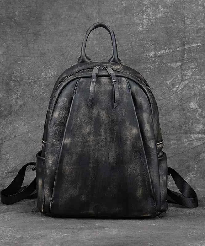 New Black Versatile Large Capacity Calf Leather Backpack Bag - Woolova
