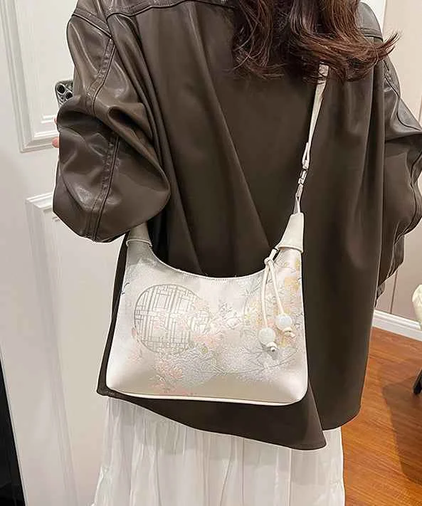 New Chinese Style Beige Embroidered Crossbody Bag - Woolova