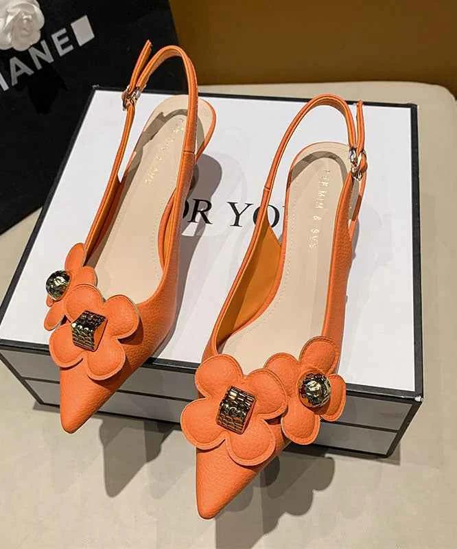 Orange Pointed Toe Floral Sequined Splicing Stiletto Sandals - Woolova