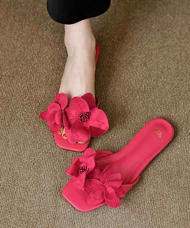 Rose Floral Splicing French Slide Sandals Peep Toe - Woolova