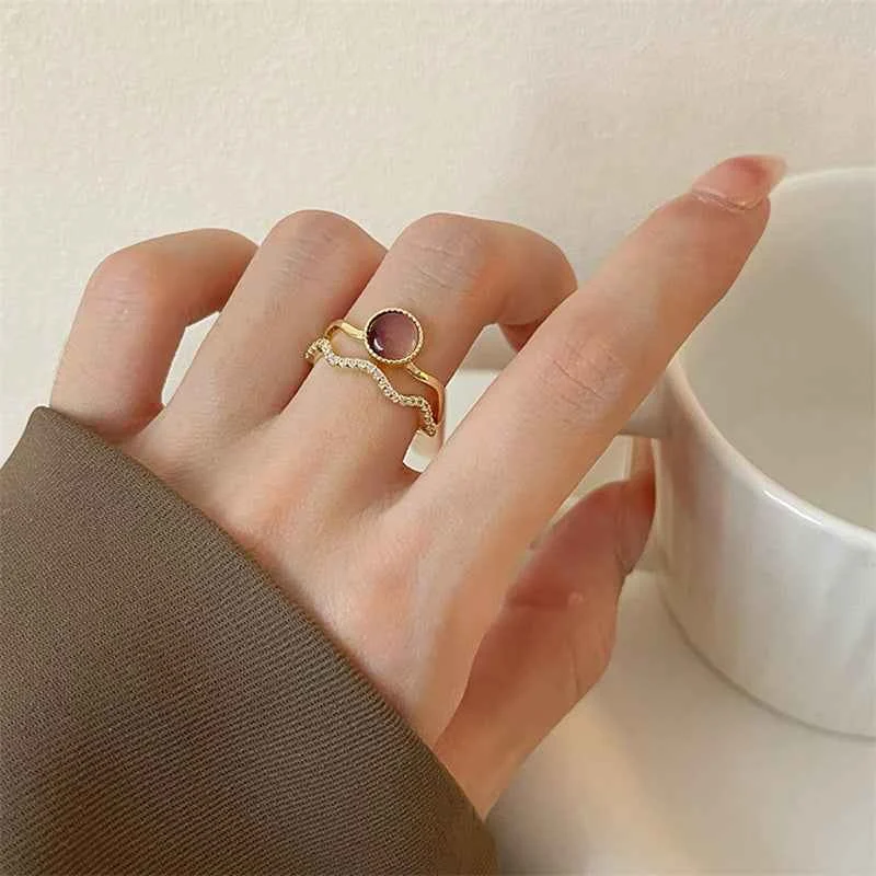 Courtly Cat's Eye Double Layer Ring - Woolova
