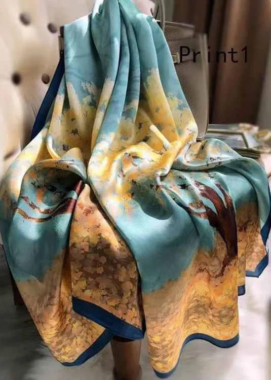 Spring And Autumn Print Silk Scarf And Shawl Dual Use - Woolova