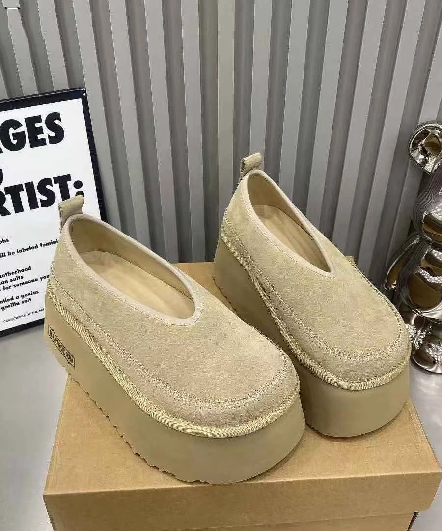 Stylish Apricot Suede Platform Flat Feet Shoes - Woolova