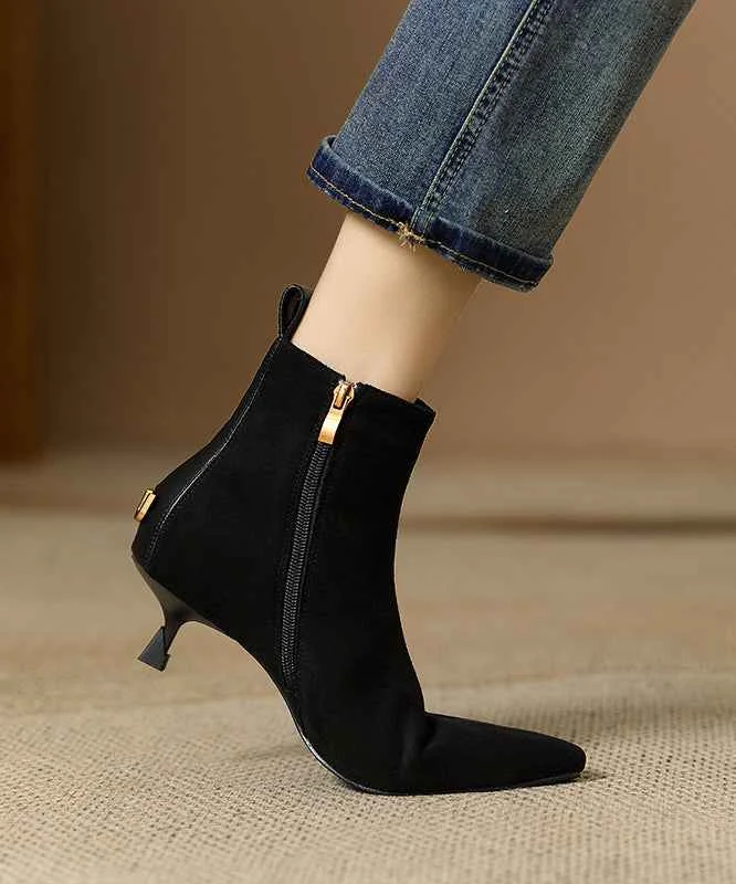 Stylish Black Splicing Suede Kitten Ankle Boots - Woolova