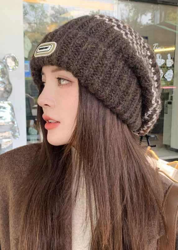 Stylish Dark Khaki Knitted Cotton Bonnie Hat - Woolova