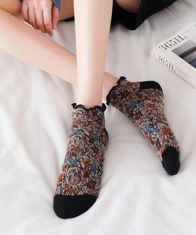 Vintage Paintings Jacquard Cotton Crew Socks - Woolova