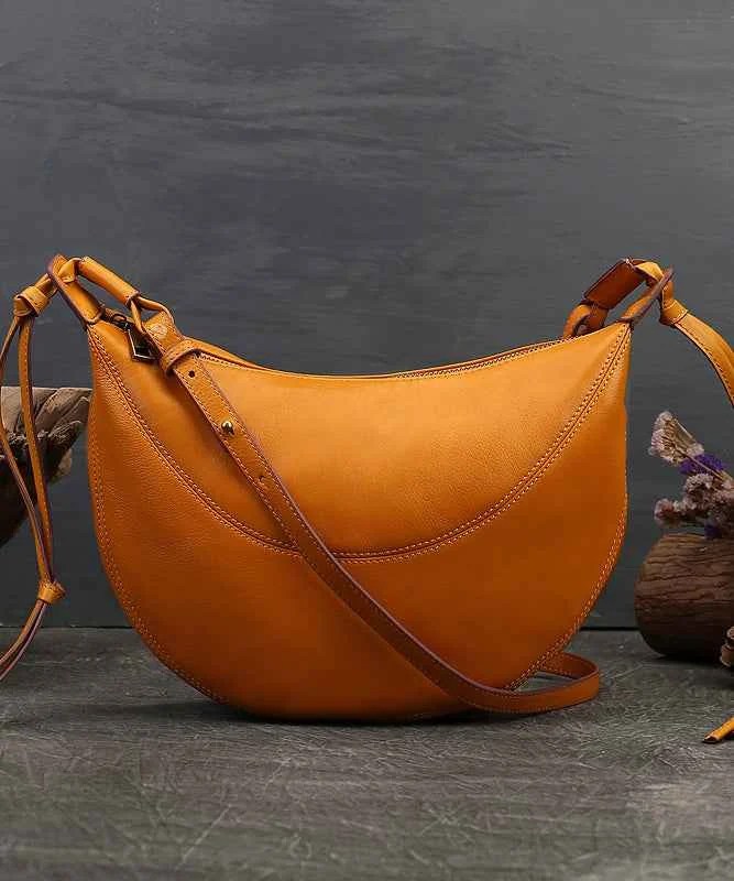 Vintage Yellow Solid Color Patchwork Calf Leather Satchel Handbag - Woolova