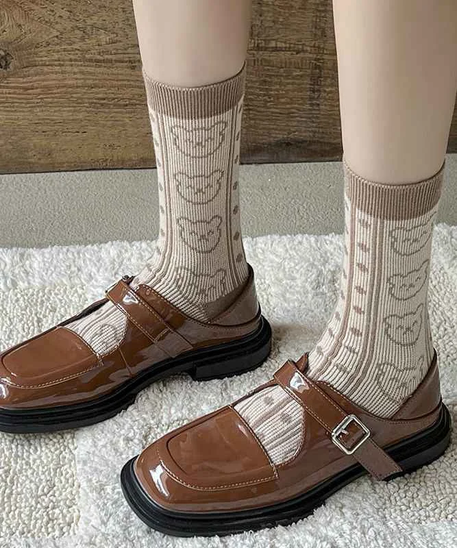 Women Khaki Print Fine Cotton Mid Calf Socks - Woolova
