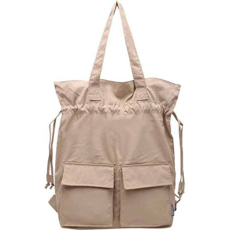 Women khaki Quotes Double Front Pockets Simple Drawstring Backpacks - Woolova
