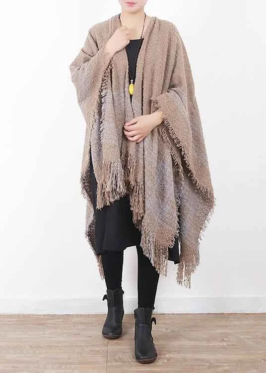 fall winter gray blue striped scarf oversize women rectangle shawl - Woolova